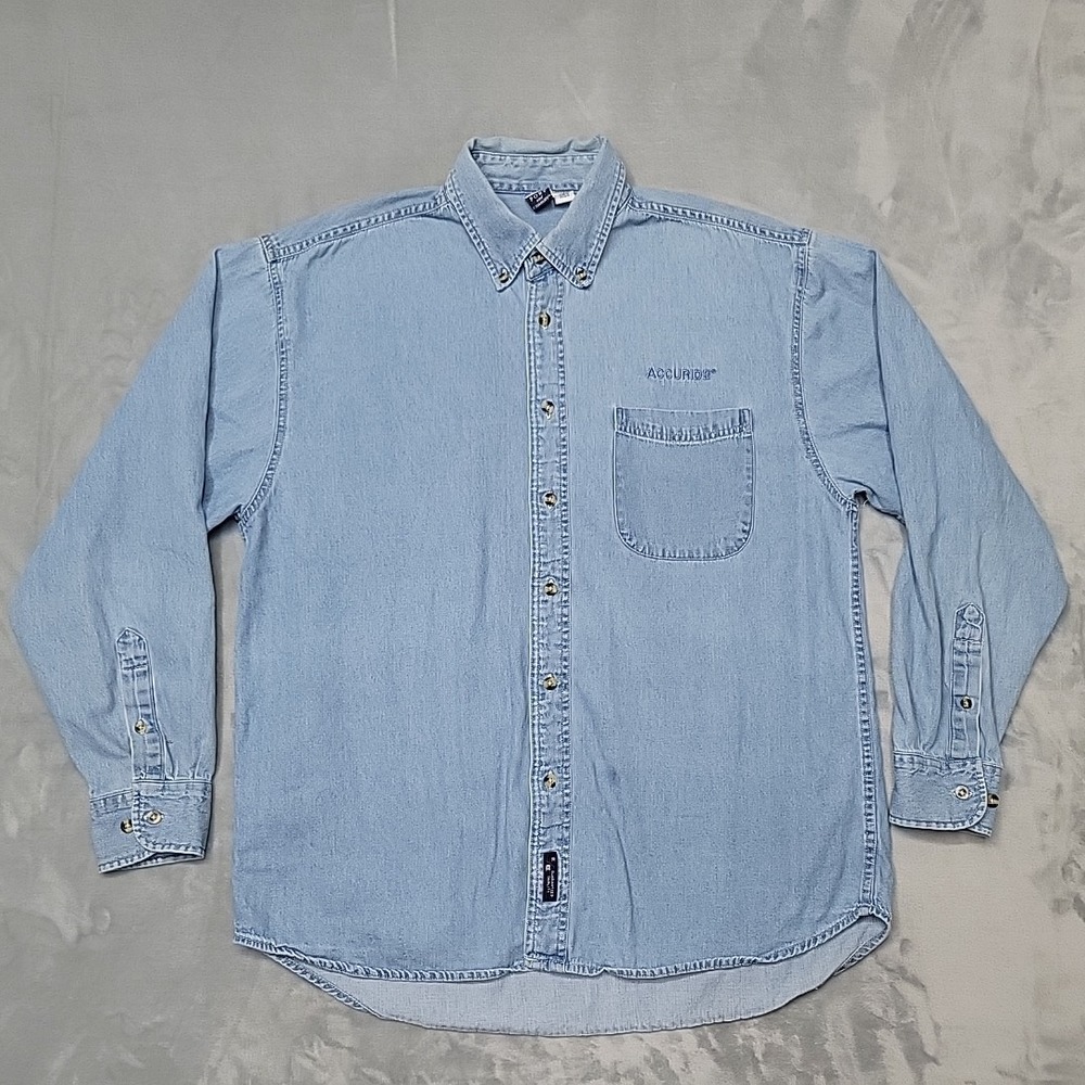 Vintage Denim Shirt Mens Large Blue Button Down Long Sleeve Work Retro Y2K Work